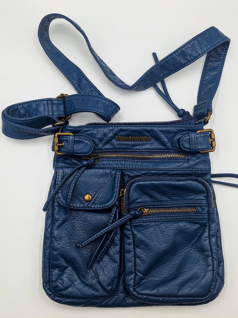 Montana West Slate Blue Soft Faux Leather Multi Pocket Shoulder Crossbody Bag